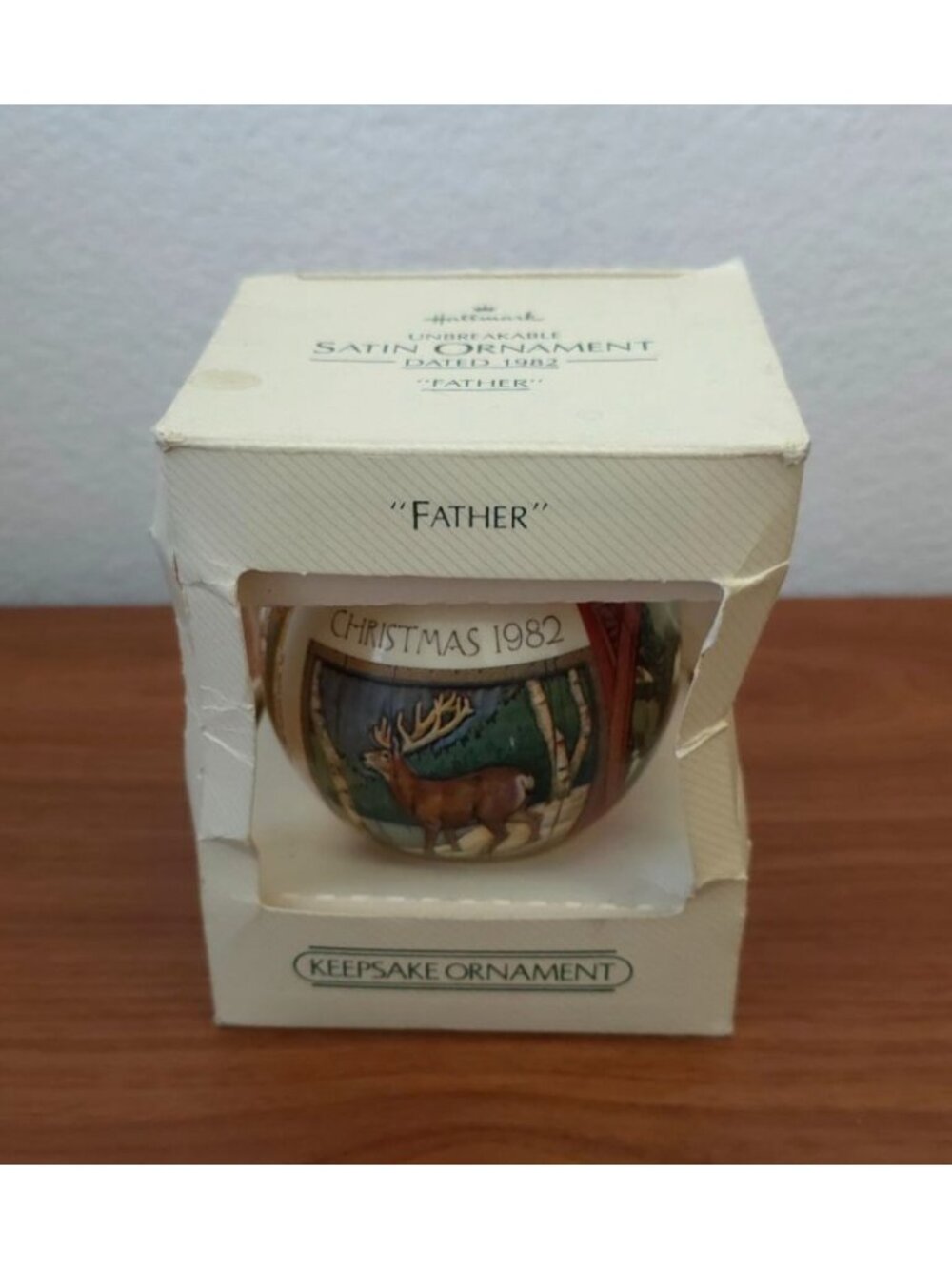 Hallmark Keepsake Ornament 1982 "Father" Satin Christmas Ball w/ Wildlife Design